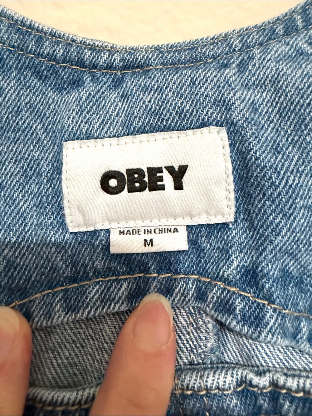OBEY Cropped Denim Overall Top Size Medium - Picture 5 of 8